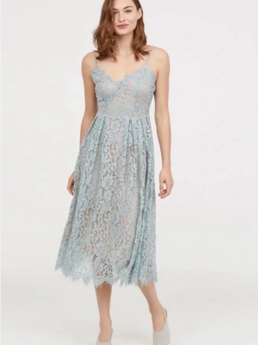 H&M Powder Blue Lace Spaghetti Strap Midi Dress